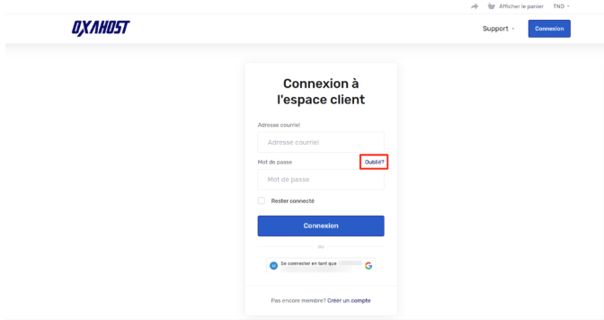 Réinitialisation mot de passe