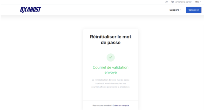 Envoi courriel de réinitialisation mot de passe